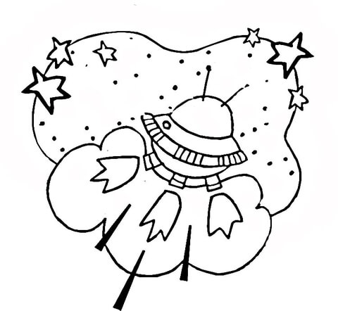 Alien Spaceship in Outer Space Coloring page