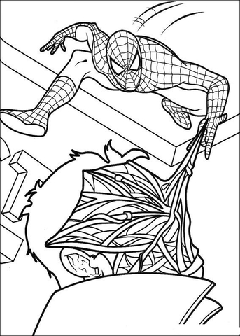 Spiderman Hit The Face Of The Enemy Coloring page