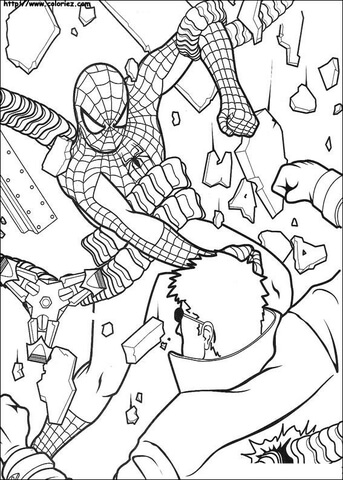 Spider-man hits Doctor Octopus Coloring page