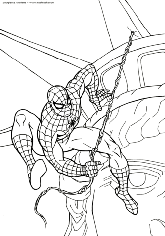 Spiderman Is Hanging from the Statue of Liberty Coloring page
