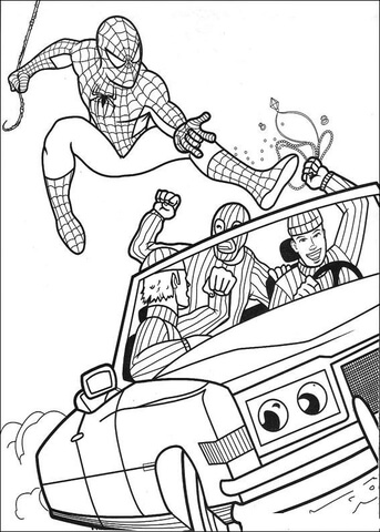 Spiderman Try To Catch The Robber Coloring page