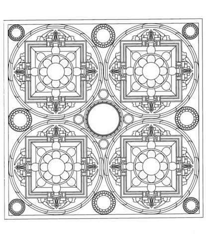 Square Tibetan Mandala Coloring page