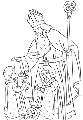 St. Nicholas Greets Children Coloring page