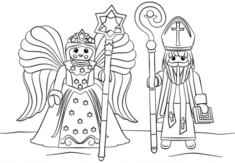 St. Nickolas with Angel Coloring page