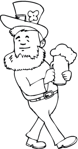St. PatrickвЂ™s Day man is walking with cup of beer Coloring page