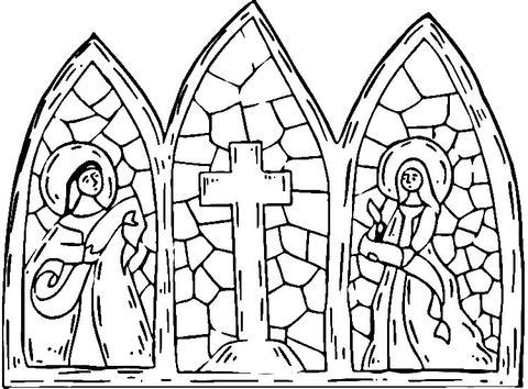 Stained Glass Cross  Coloring page