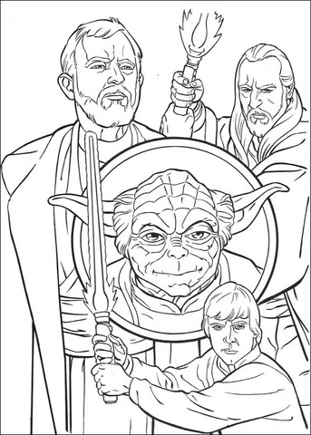 Obi-Wan Kenobi,  Qui-Gon Jinn, Yoda and Luke Skywalker Coloring page