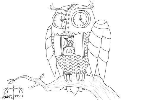 Steampunk Owl inspired by Bubo from Clash of the Titans Coloring page