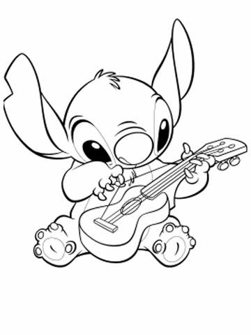 Stitch And His Guitar  Coloring page