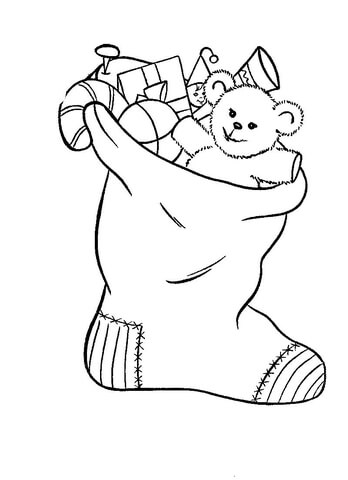 Stocking is filled with toys Coloring page