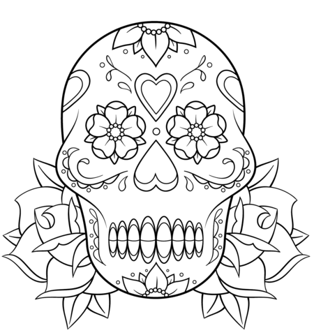 Sugar Skull and Roses Coloring page