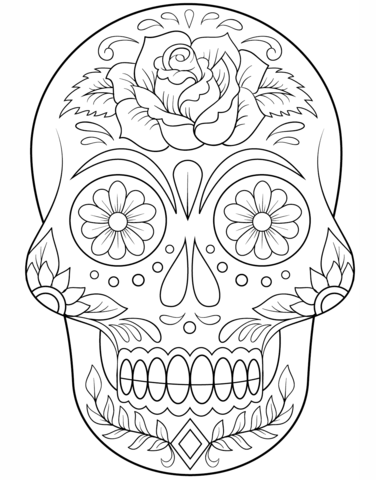 Sugar Skull with Flowers Coloring page