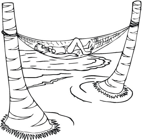 Summer Vacation in a hammock  Coloring page