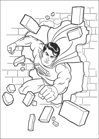 Superman goes through the wall Coloring page