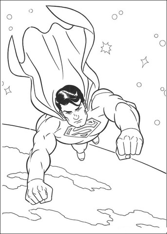 Superman is flying in the space Coloring page