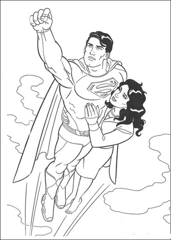 Superman Is Flying with Lois Lane Coloring page