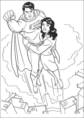 Superman is saving Lois Lane Coloring page