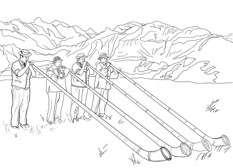 Swiss Alphorn Players Coloring page
