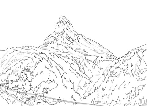 Matterhorn the emblem of Swiss Alps Coloring page