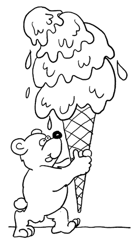 Teddy Bear With Ice Cream  Coloring page