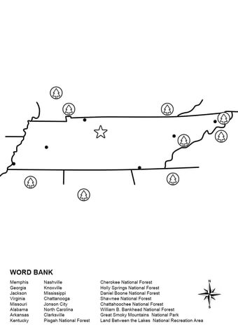Tennessee Map Worksheet Coloring page