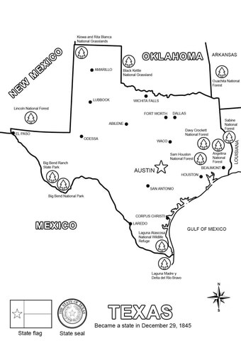 Texas State Map Coloring page