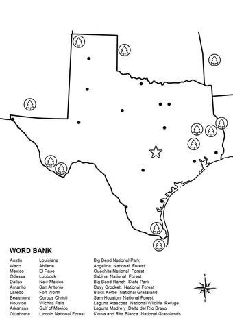 Texas Map Worksheet Coloring page