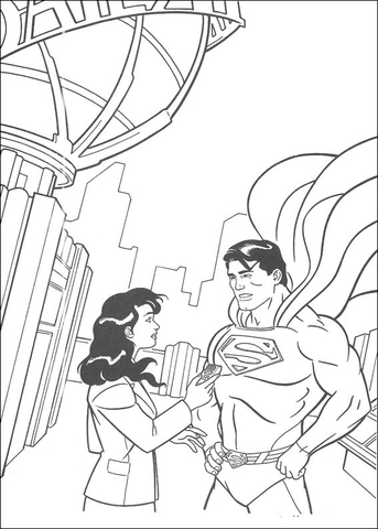 Lois Lane, a reporter of the Daily Planet, is talking with Superman Coloring page