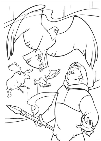 Inuit, Eagle, Moose and Fish Coloring page