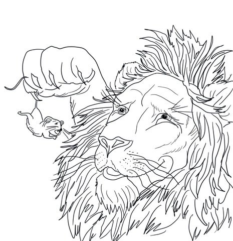 The Big Lion Caught a Tiny Mouse Coloring page