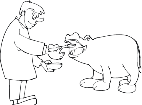The Doctor Gives Hippopotamus Medicine Coloring page
