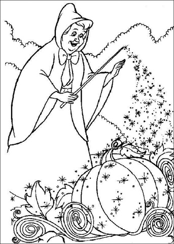 The Fairy Want To Help Cinderella To Make Her Cart  Coloring page