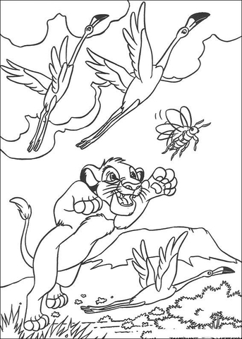 Simba is hunting Coloring page