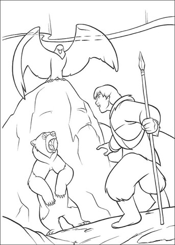 Sitka with spear and bear Coloring page