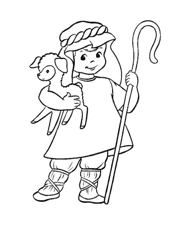 Shepherd with a lamb in his hands Coloring page