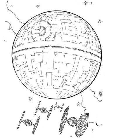 Death Star and Tie Fighters Coloring page