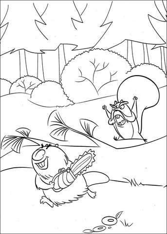 The beaver with a chainsaw Coloring page