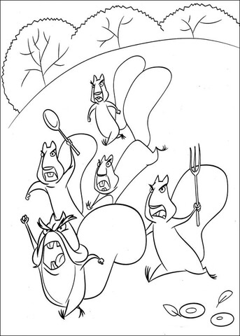 The Squirrels Are Going To War against hunters humans Coloring page