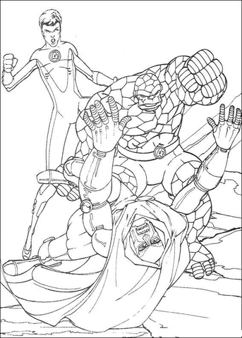 The Thing And Mr Fantastic Are Fighting  Coloring page