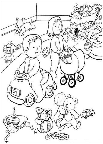 Children Got Their Christmas Presents  Coloring page