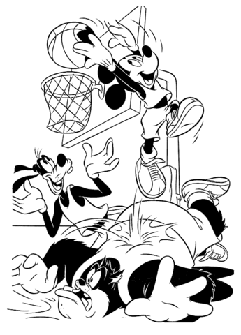 Goofy and Mickey Mouse Playing Basketball Coloring page