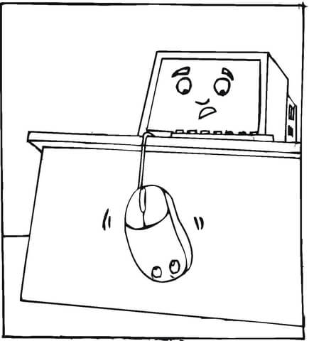 A computer and a mouse Coloring page