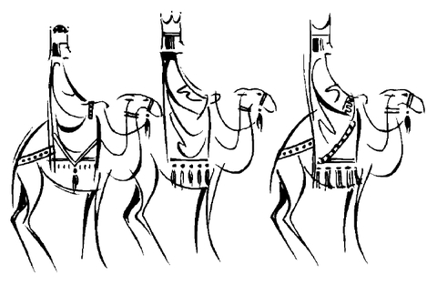 Three Kings on Camels  Coloring page
