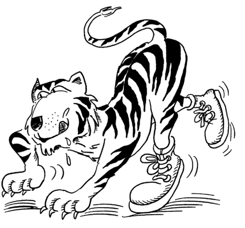 Tiger Is Running With Its Shoe Coloring page
