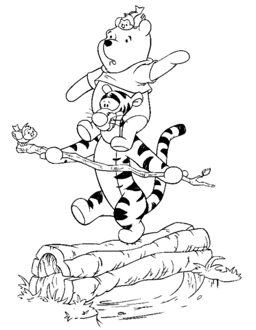 Tigger And Pooh Cross The Bridge  Coloring page