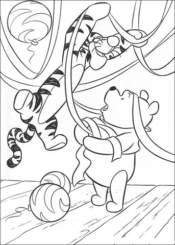Tigger And Pooh are decorating a room for A Party  Coloring page