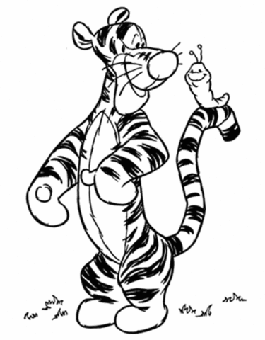 Tigger And Worm on his tail  Coloring page