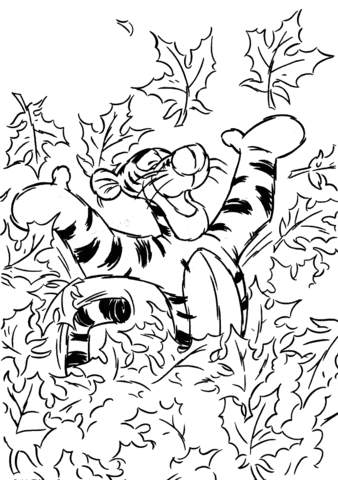 Tigger plays with the leaves Coloring page