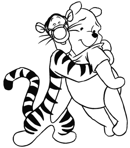 Tigger Is Hugging Pooh Coloring page