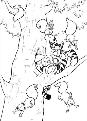 Tigger Is Playing With Squirrels Coloring page